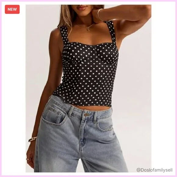 Y2K Corset Bustier Crop Top Sleeveless Polka Dots Sweetheart Neck